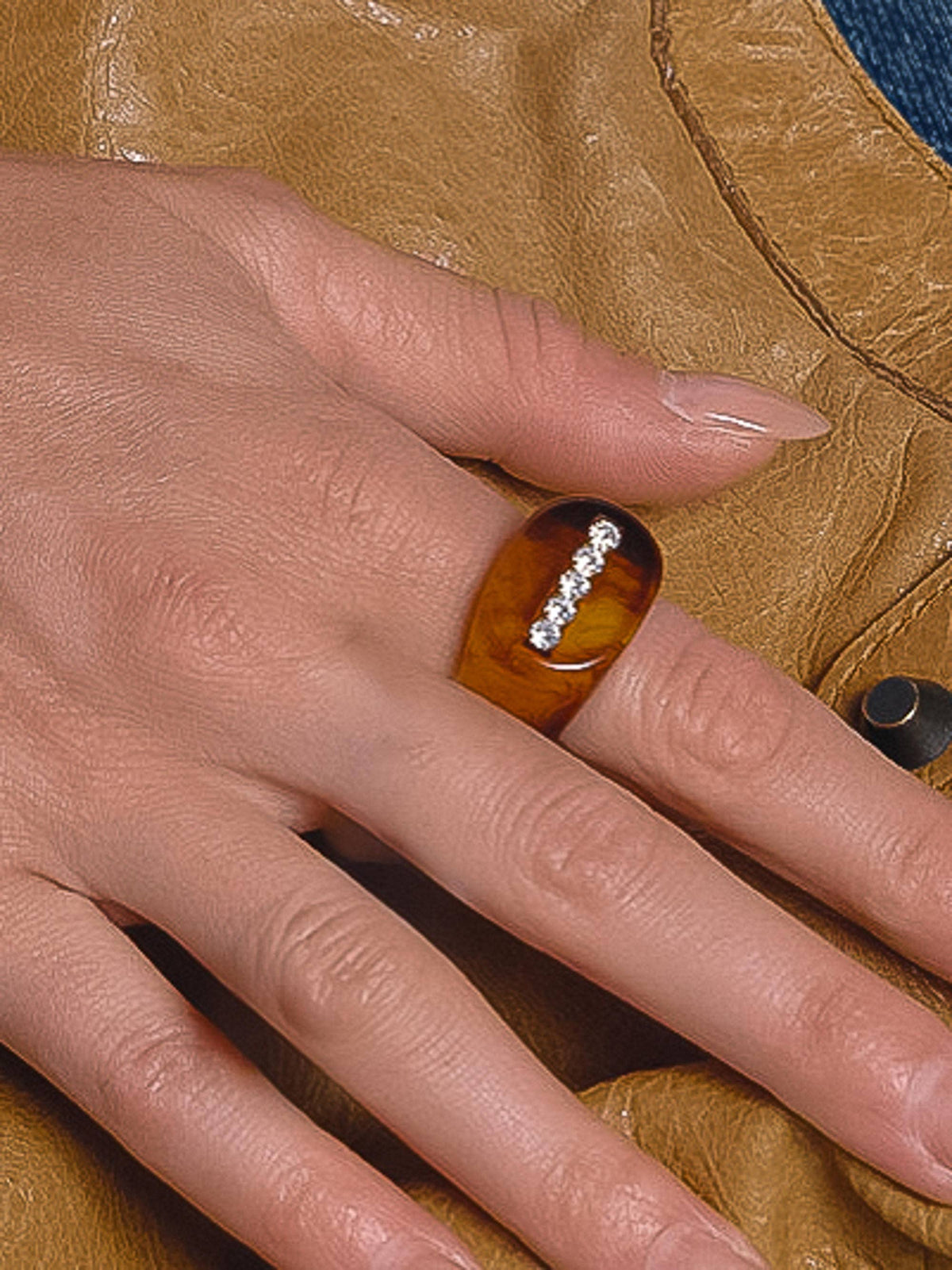 Caraway Non-Tarnish Amber Resin CZ Ring - Proper