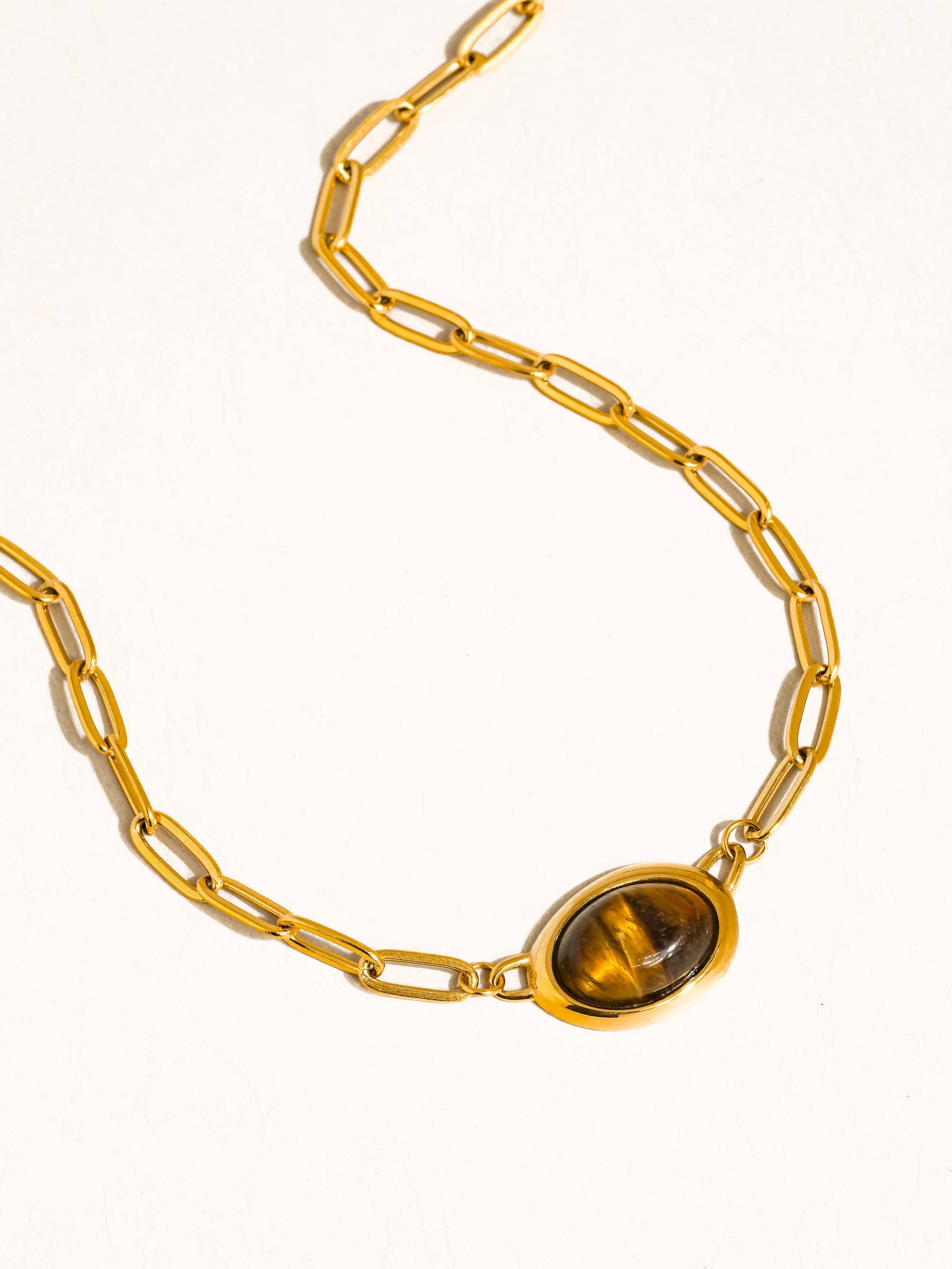 Shay 18K Gold Non-Tarnish Oval Stone Chain Necklace - Proper