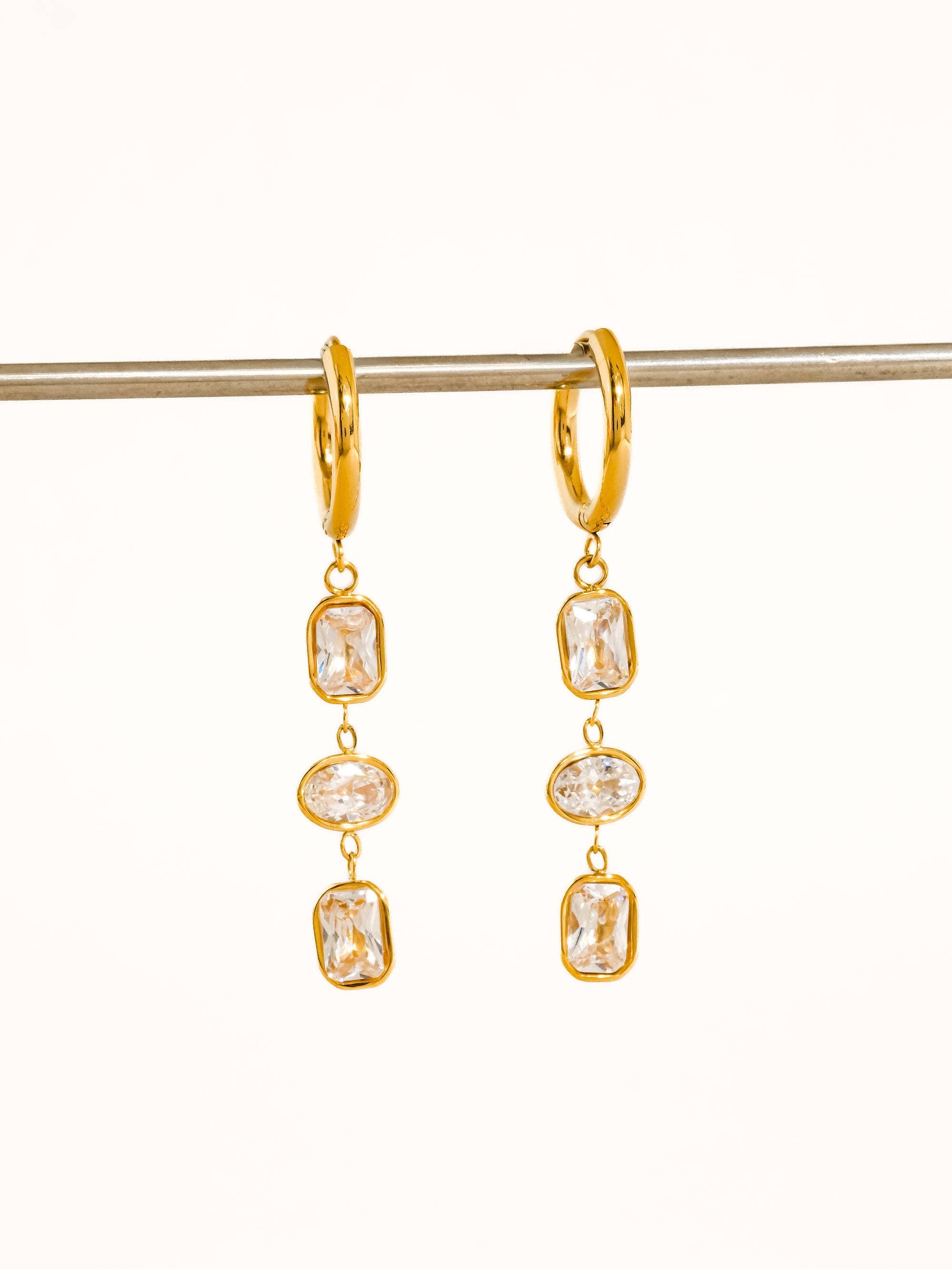 Sunniva 18K Gold Non-Tarnish CZ Triple Drop Earrings - Proper