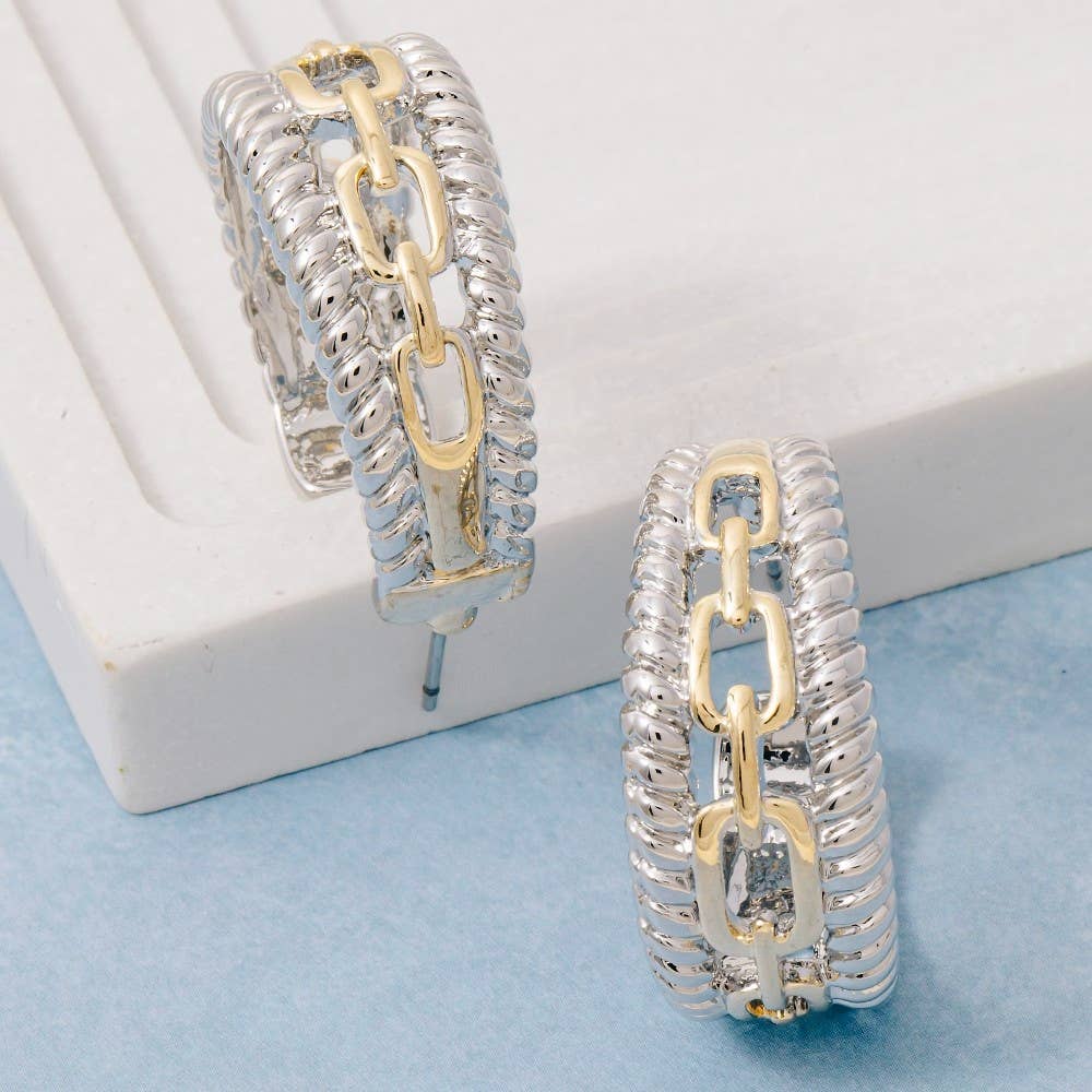 Gold Plated Two Tone Layered Chain Hoop Earrings - Proper