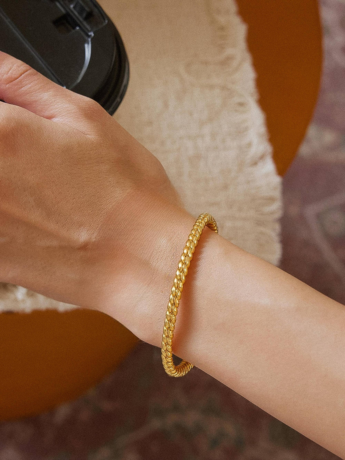 Collins 18K Gold Non-Tarnish Textured Bangle Bracelet - Proper
