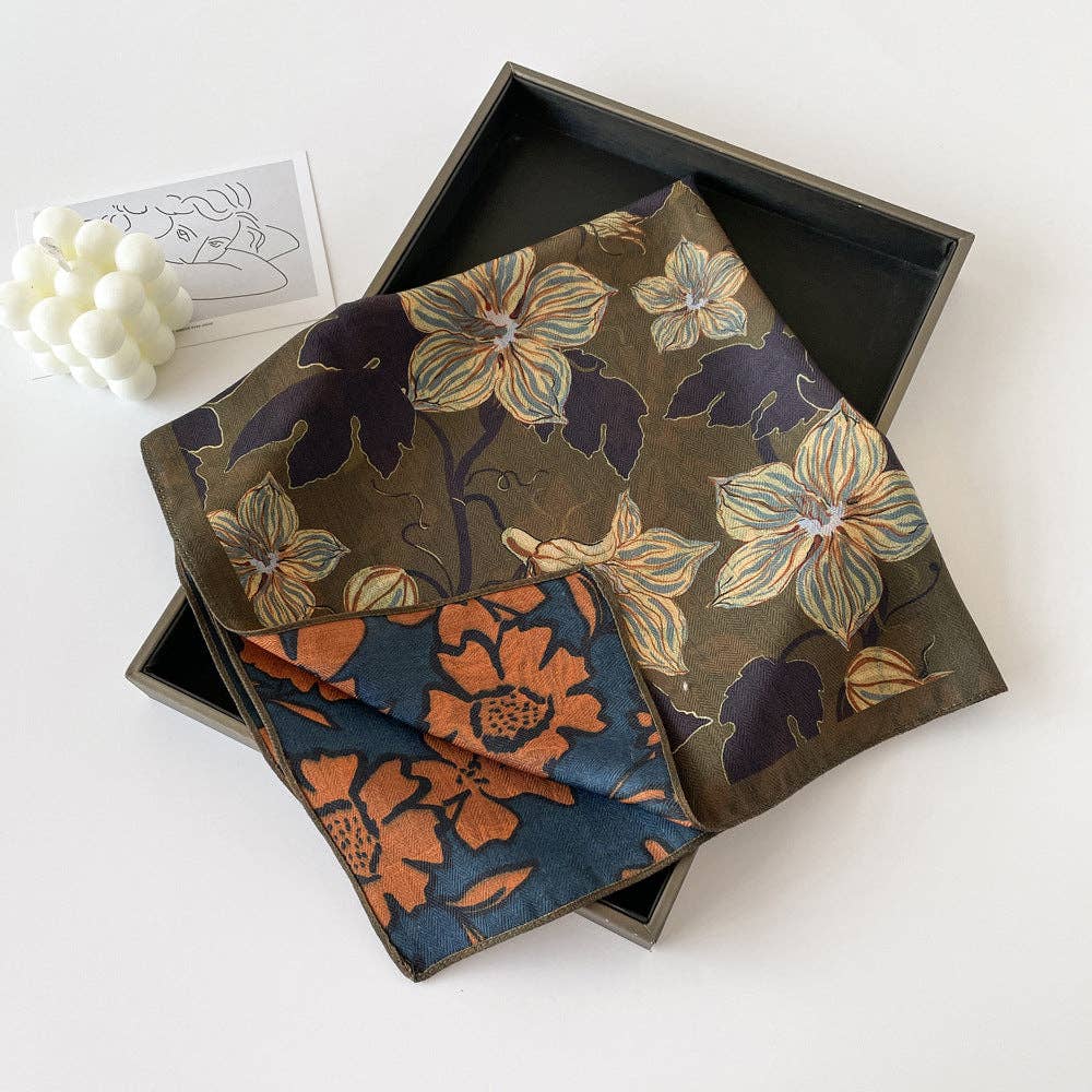 Elegant Flower Print Long Satin Scarf DP25F998 - Proper