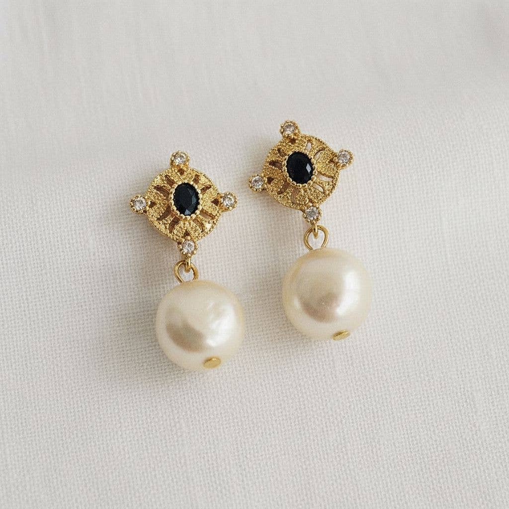 Vintage Inspired Freshwater Pearl CZ Earrings