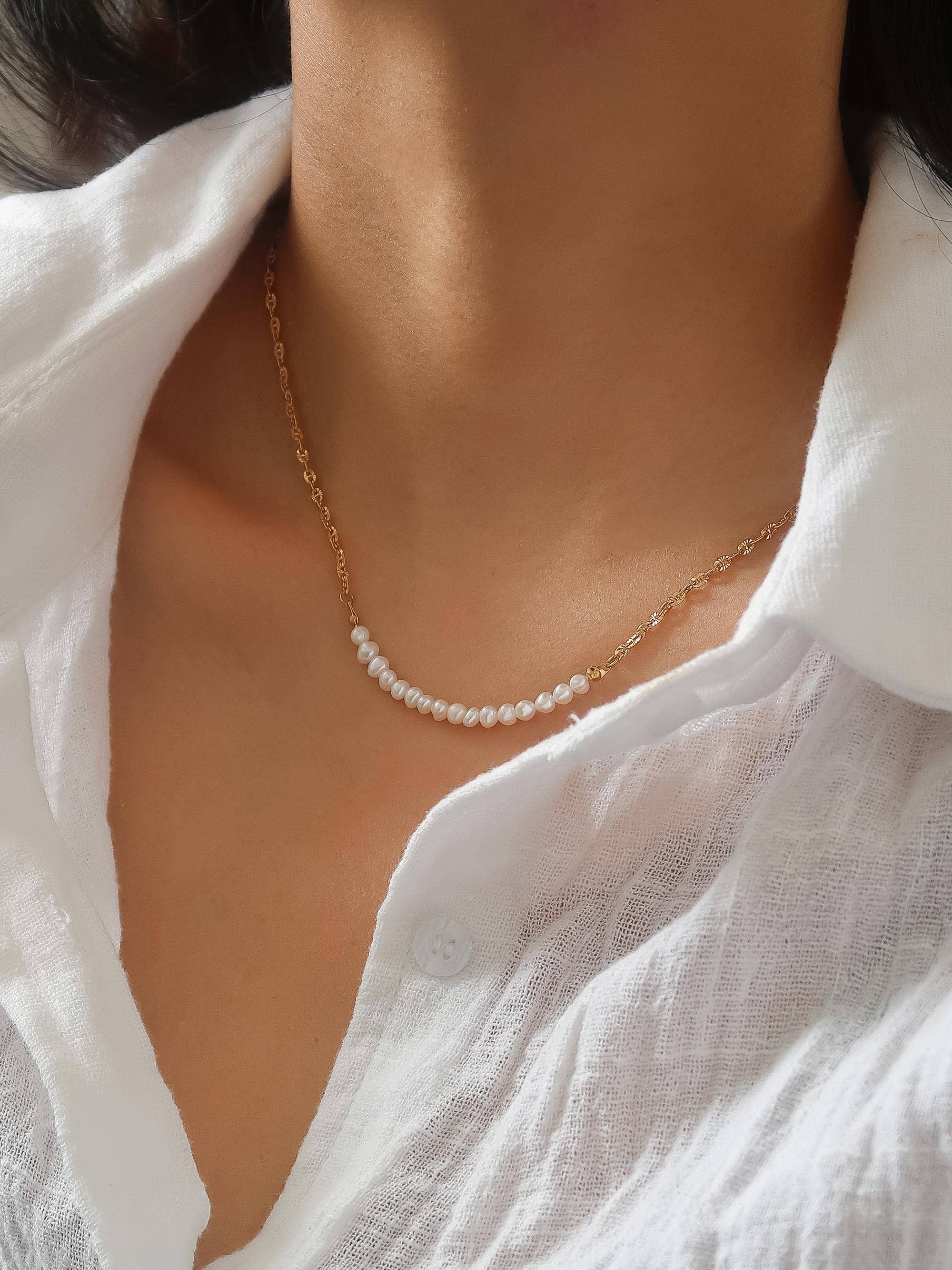 Margaux 18K Gold Non-Tarnish Freshwater Pearl Chain Necklace - Proper