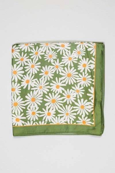 White Daisy Green Square Scarf