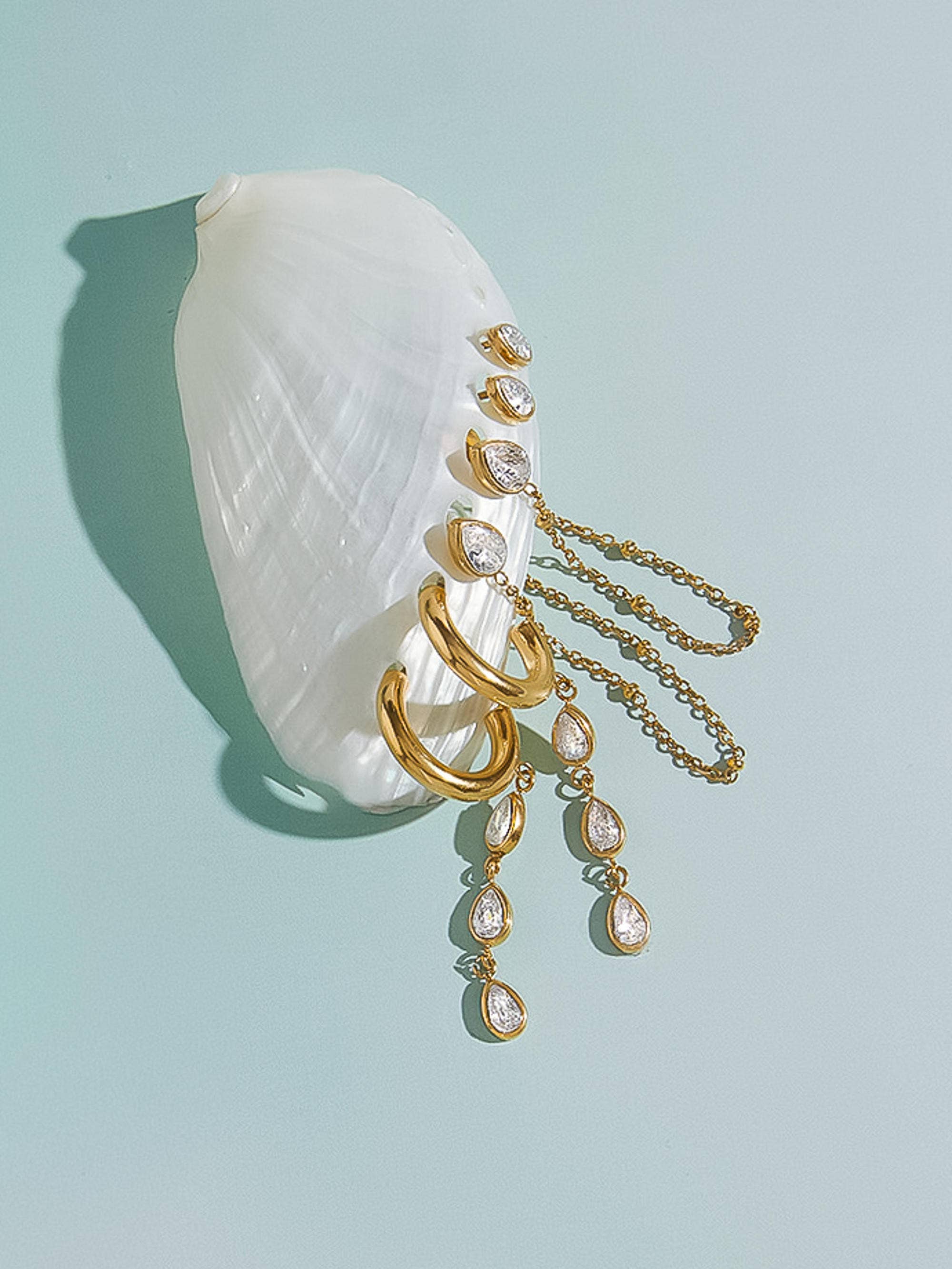 Finley 18K Gold Non-Tarnish CZ Chain Drop Earring Sets - Proper