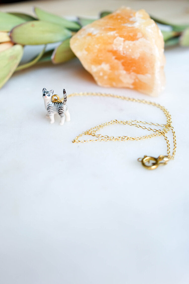 Tiny Preston Grey Cat Necklace - Proper