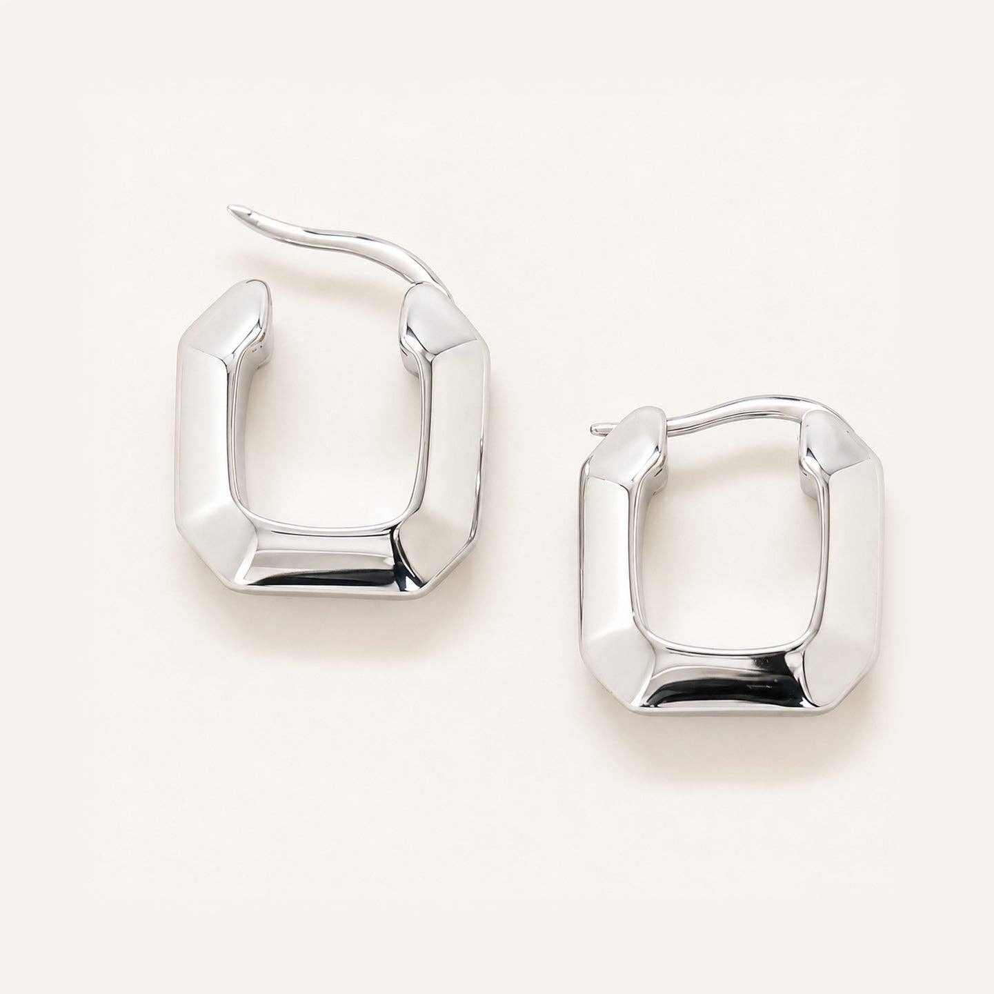 Silver Geometric Square Hoop Earrings