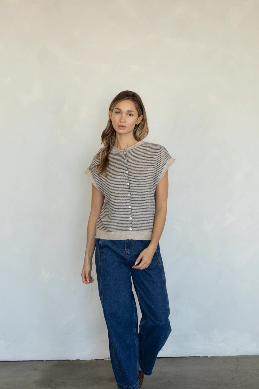 Striped Piper Vest Cardigan