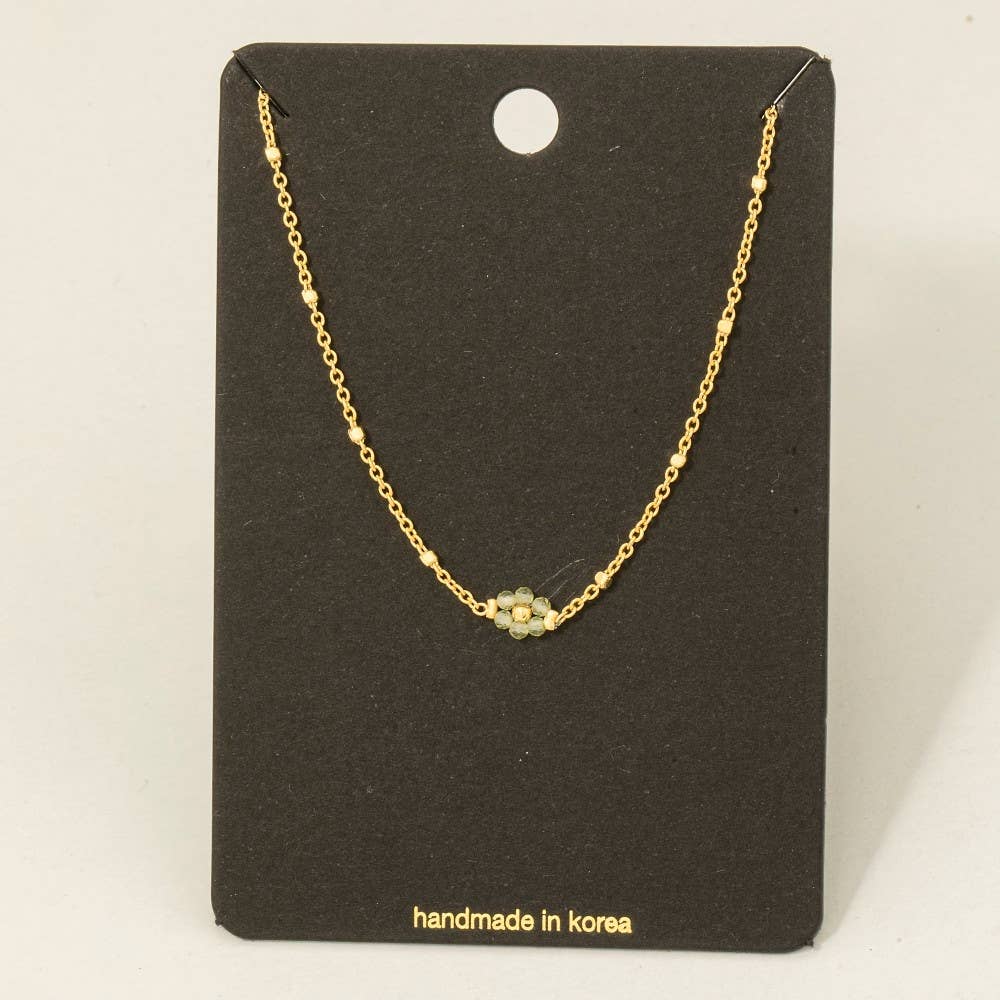 Beaded Flower Pendant Dainty Chain Necklace - Proper