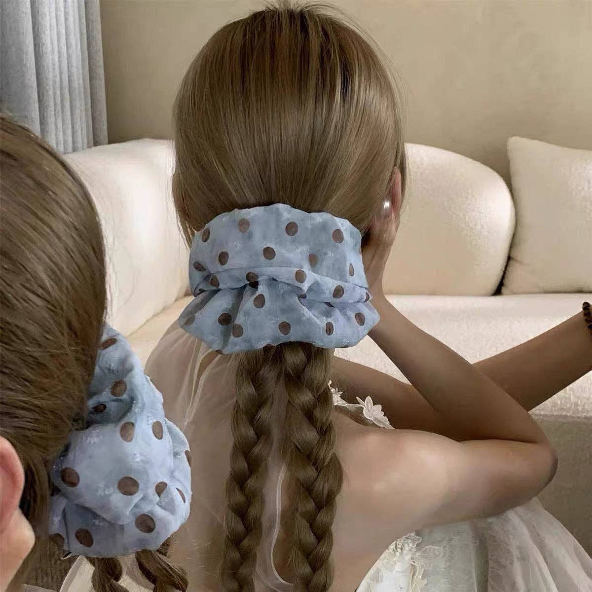Blue Polka Dot Scrunchie