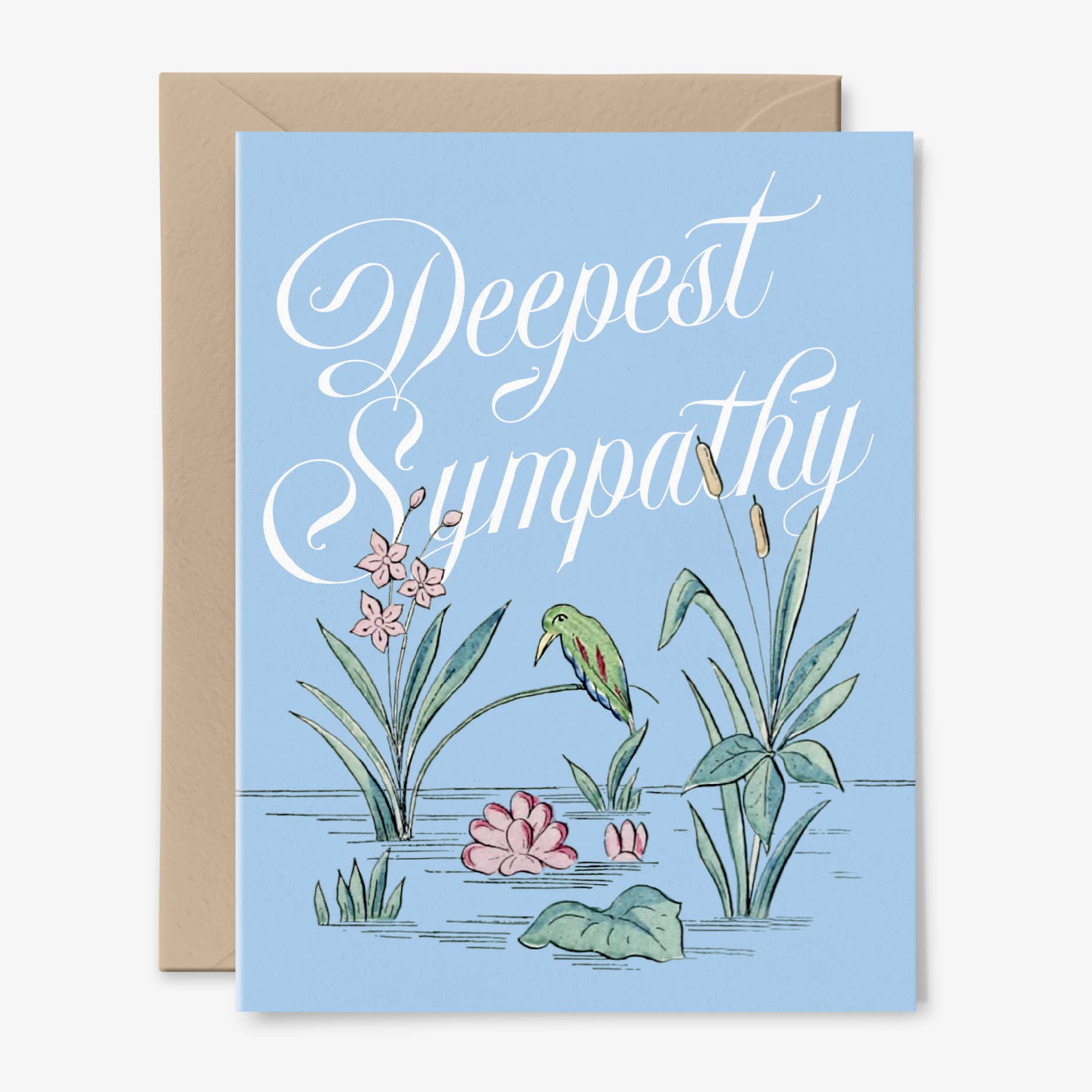 Deepest Sympathy Card - Bird Pond Illustration - Proper