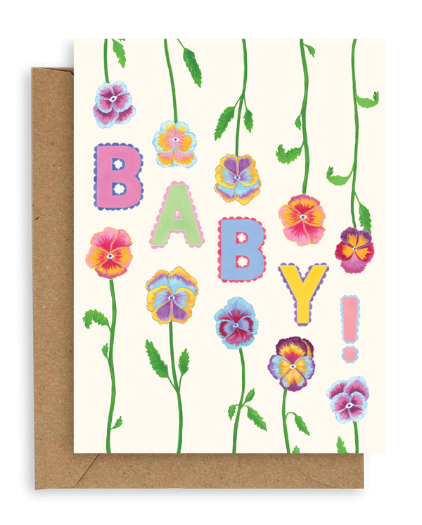 Pansies Baby Card - Proper