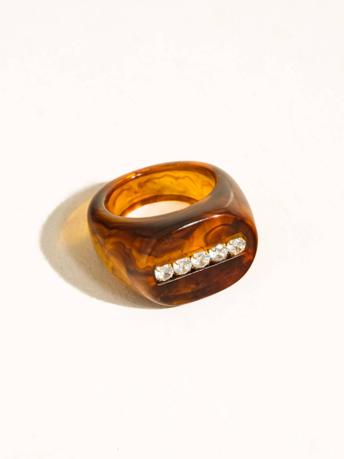 Caraway Non-Tarnish Amber Resin CZ Ring - Proper