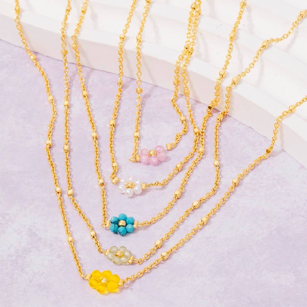 Beaded Flower Pendant Dainty Chain Necklace - Proper