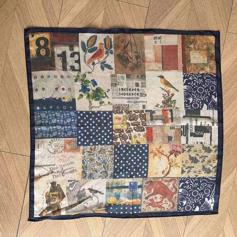 Vintage Collage Print Silk Square Scarf DP25G461 - Proper