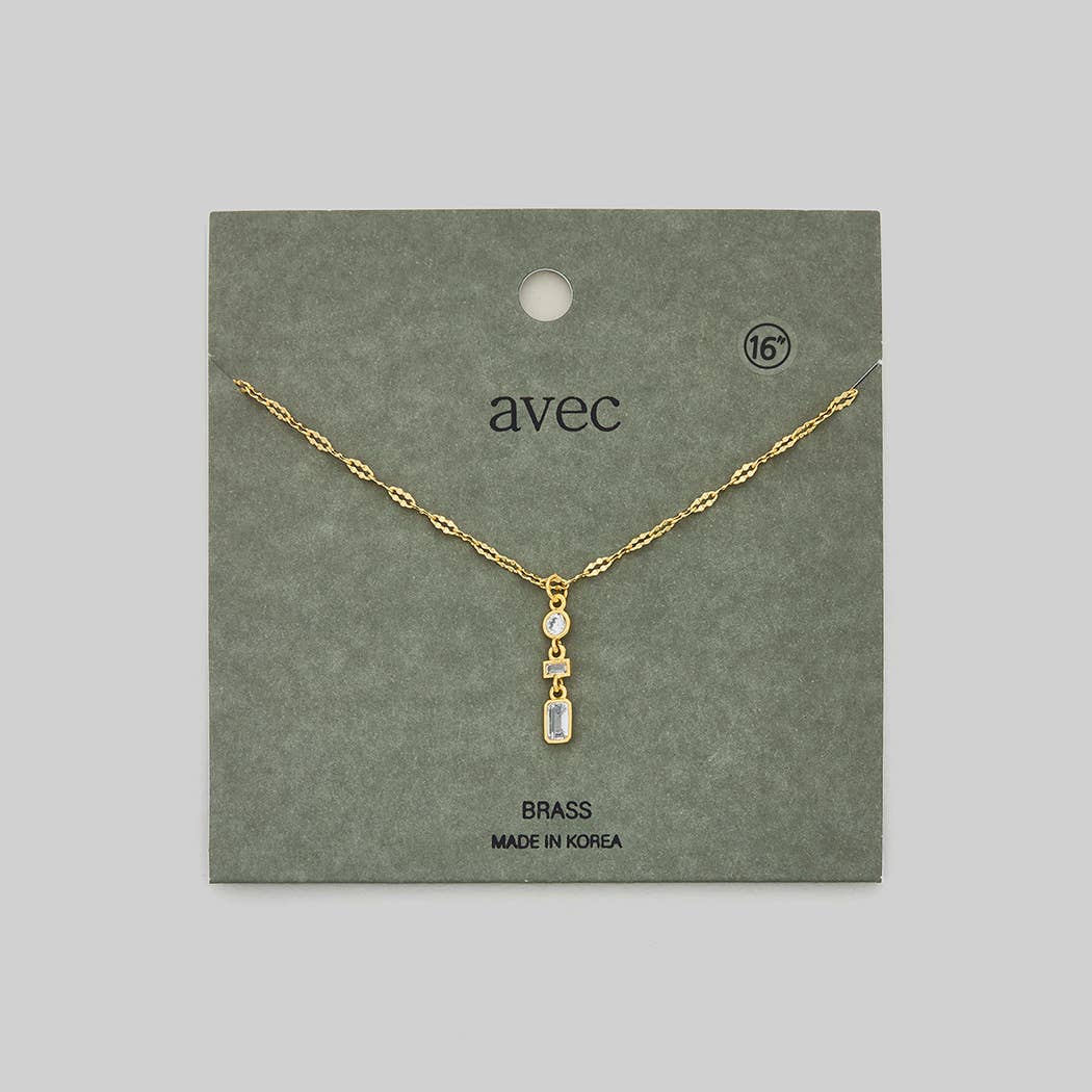 ROUND BAGUETTE CZ THREE DROP PENDANT NECKLACE - Proper