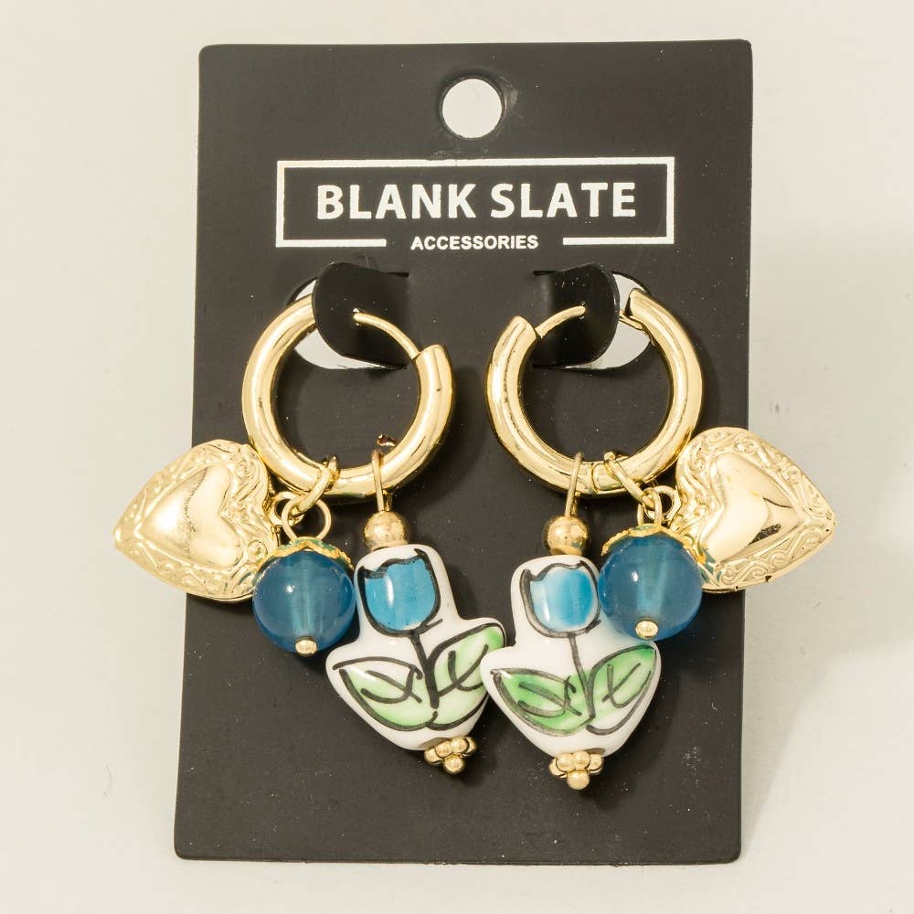 Heart Locket And Flower Charm Hoop Earrings - Proper