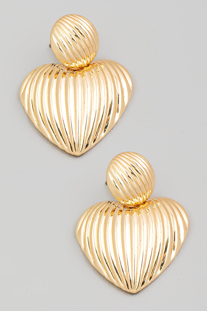Ridged Metallic Heart Drop Earrings - Proper
