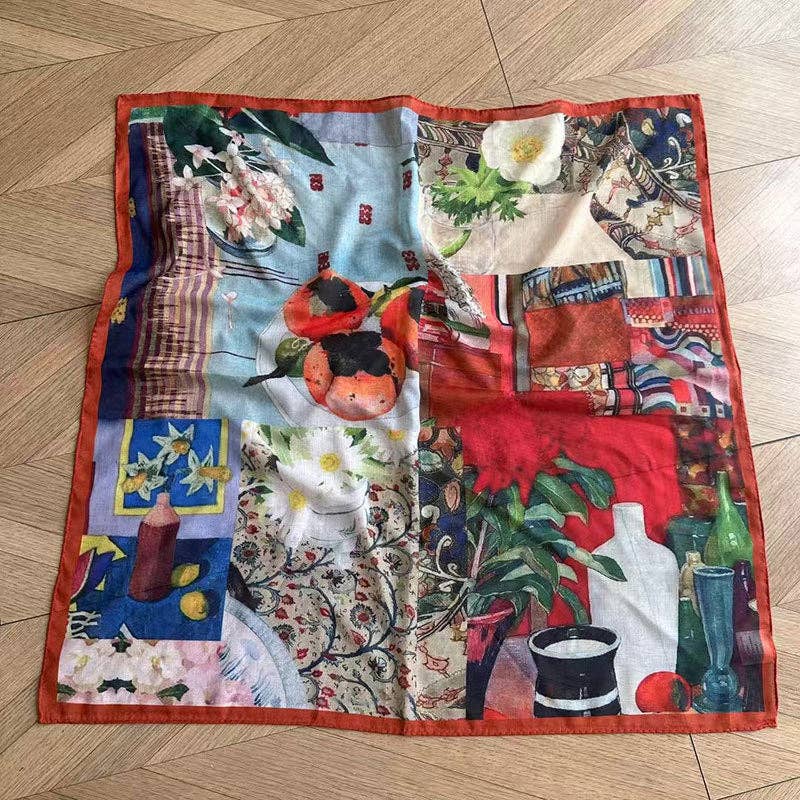 Vintage Collage Print Silk Square Scarf DP25G461 - Proper