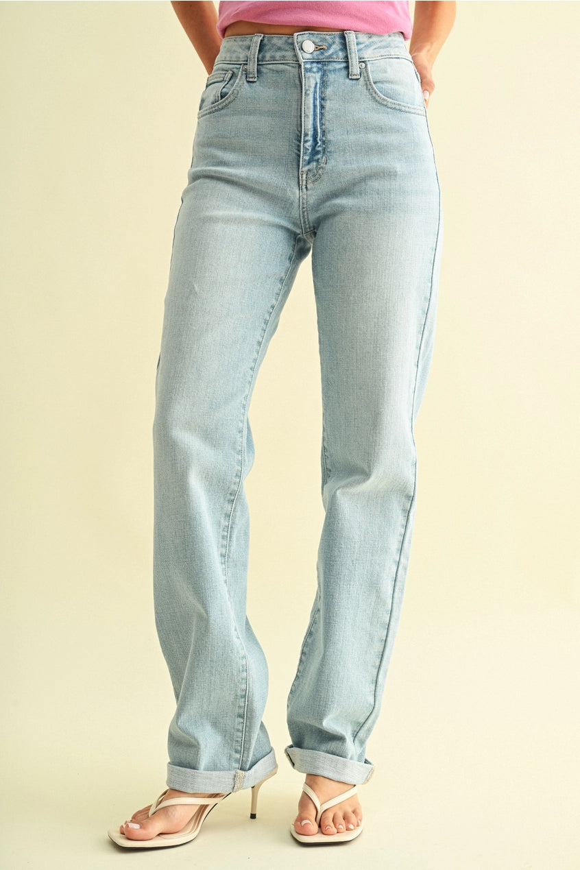 High Rise Full Length Straight Jeans