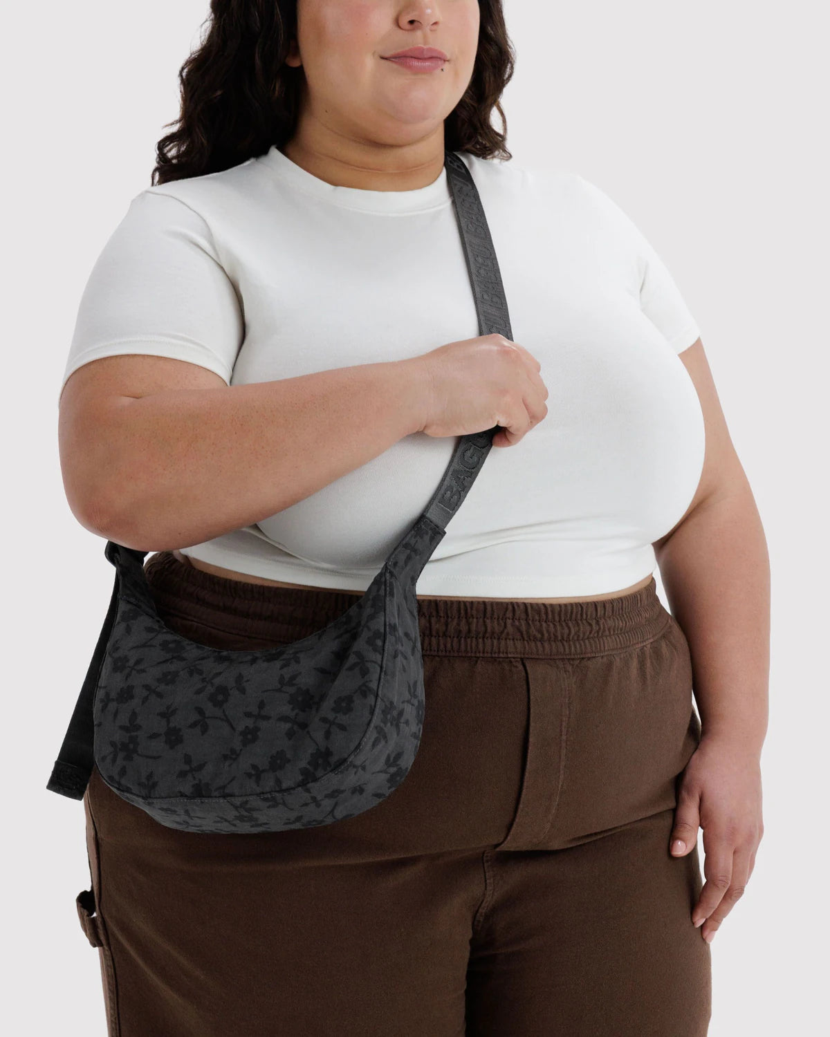 Baggu Small Nylon Crescent Bag - Charcoal Ditsy Floral