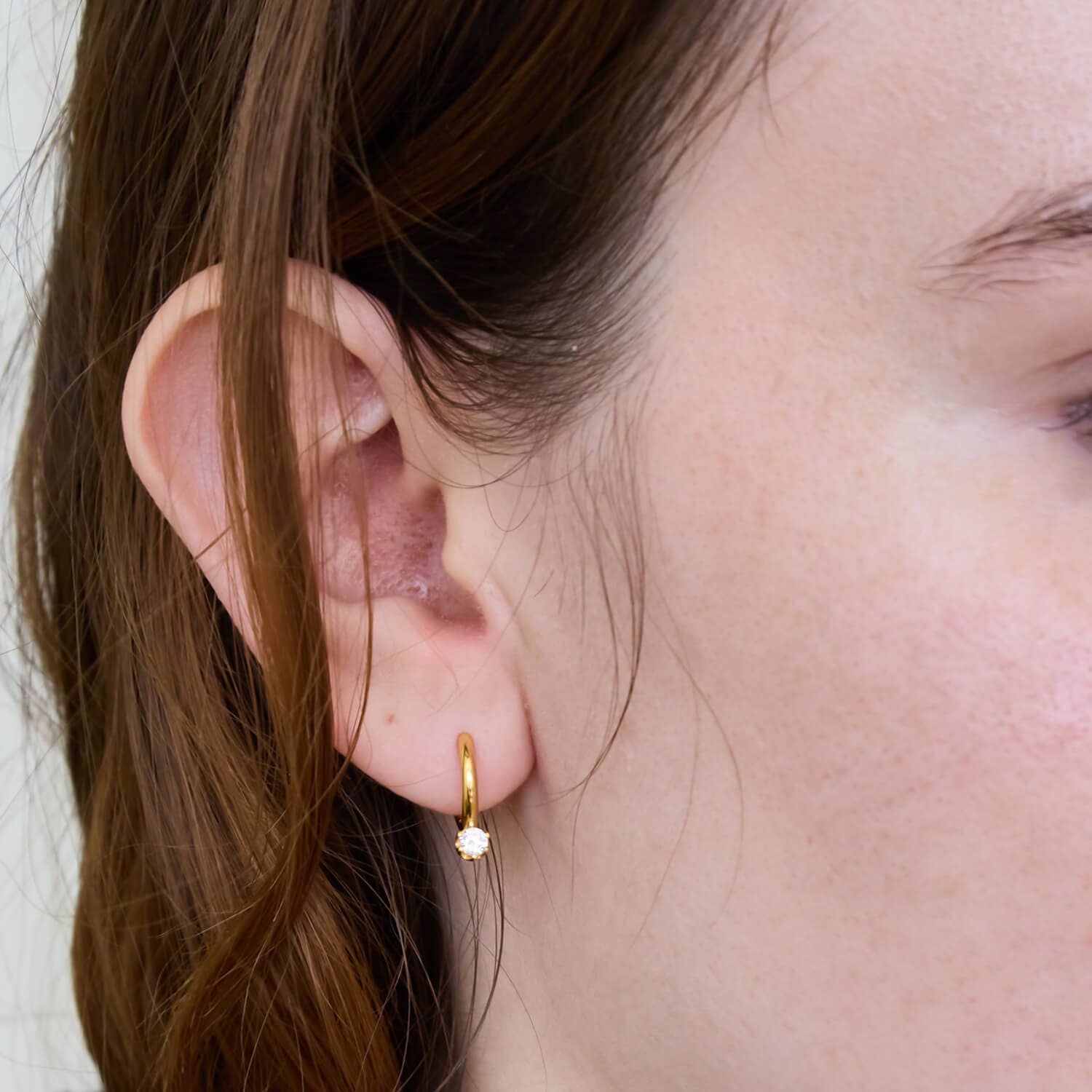 White Pave Round Huggie Gold Vermeil Earrings - Proper