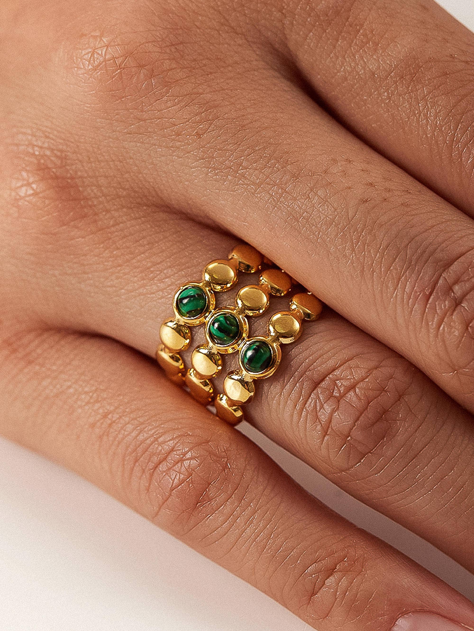Quest 18K Gold Non-Tarnish Stone Beaded Ring - Proper