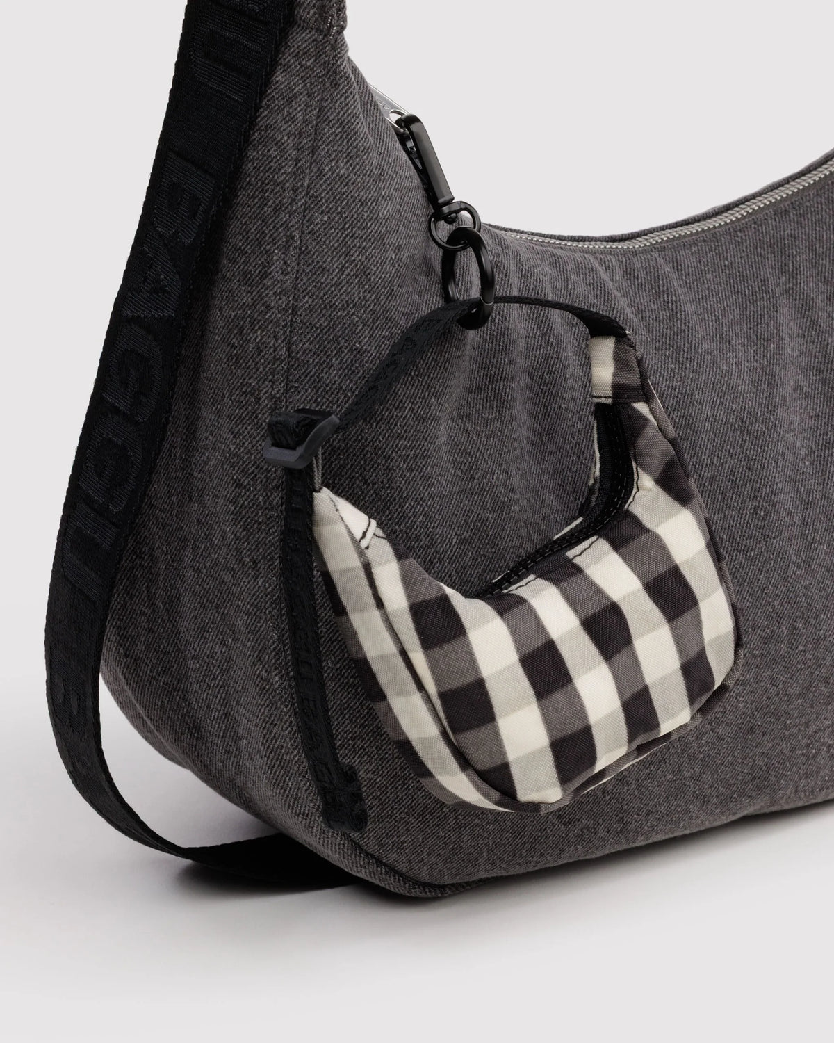 Baggu Crescent Bag Charm - Black And Cream Gingham