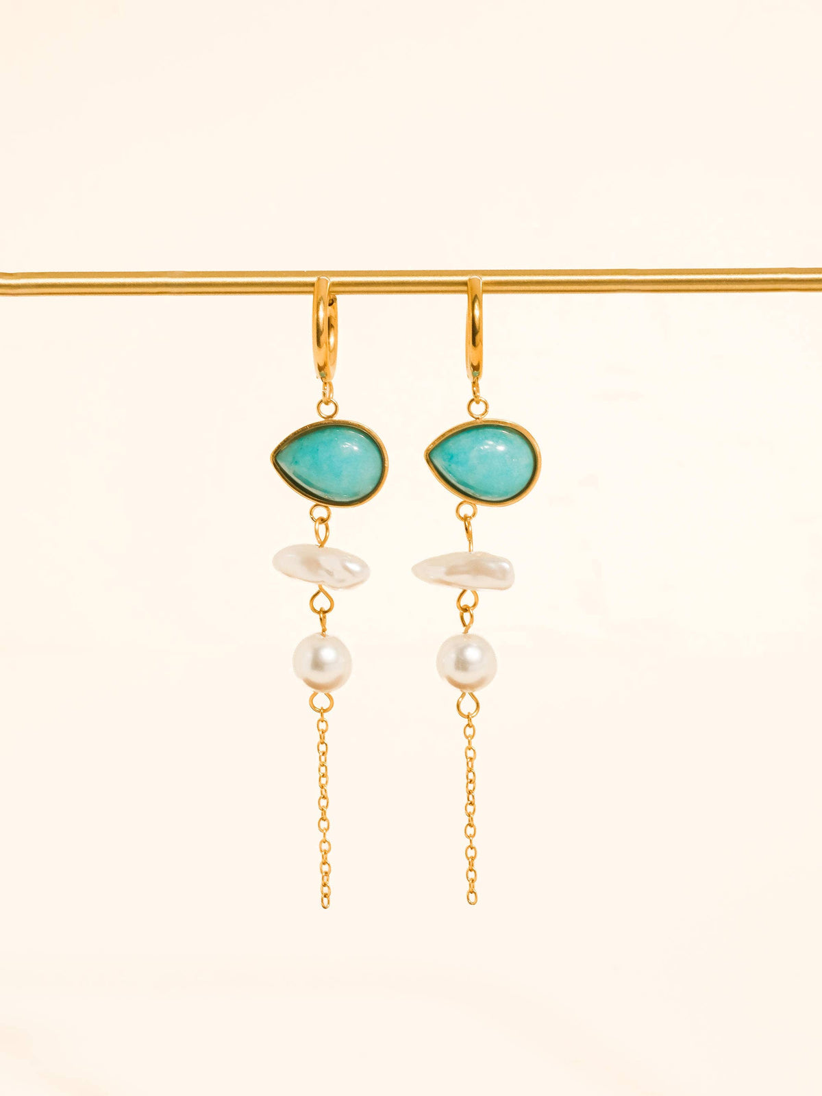 Libertine 18K Gold Natural Stone Pearl Drop Earrings - Proper