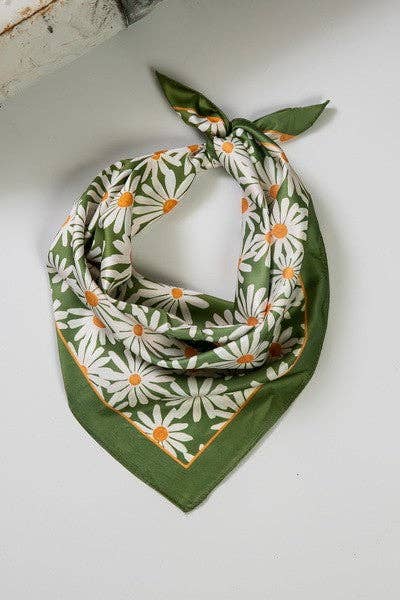 White Daisy Green Square Scarf