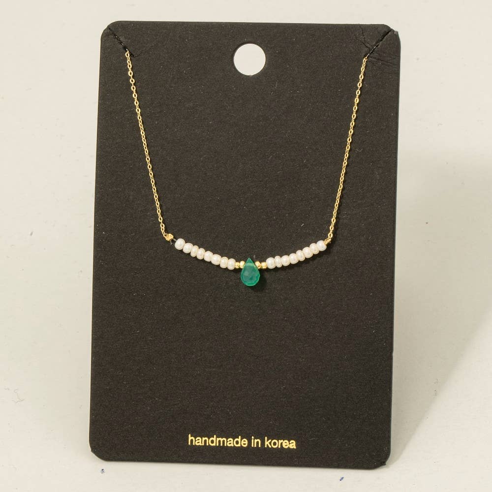 Dainty Glass Beaded Teardrop Gemstone Charm Necklace - Proper