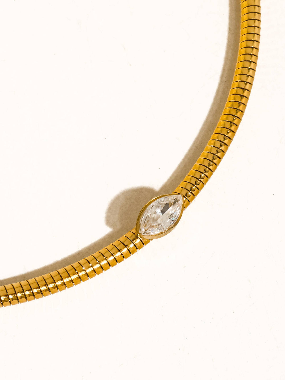 Olwen 18K Gold Non-Tarnish Marquise CZ Snake Chain Choker - Proper
