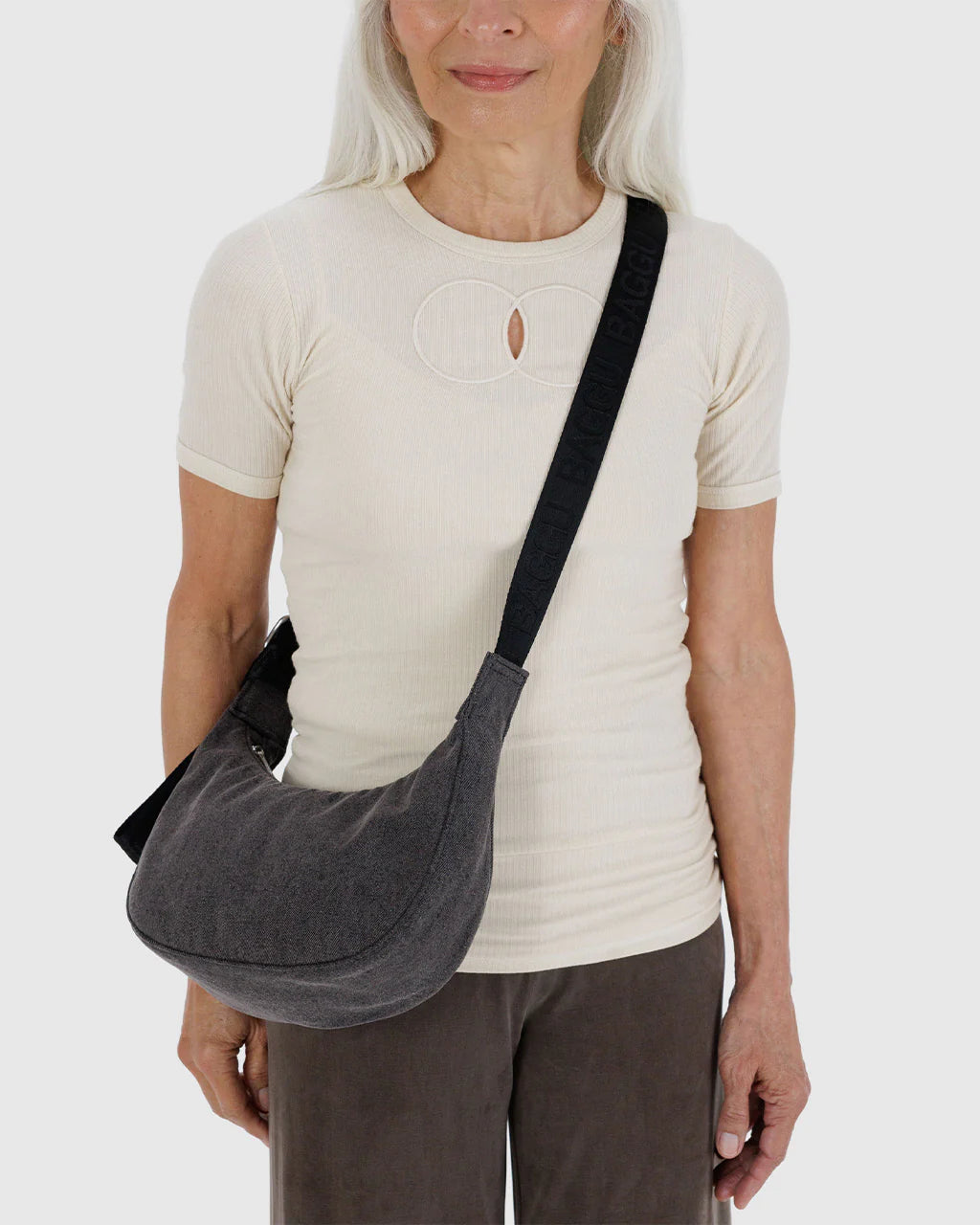 Baggu Small Nylon Crescent Bag - Washed Black Denim - Proper