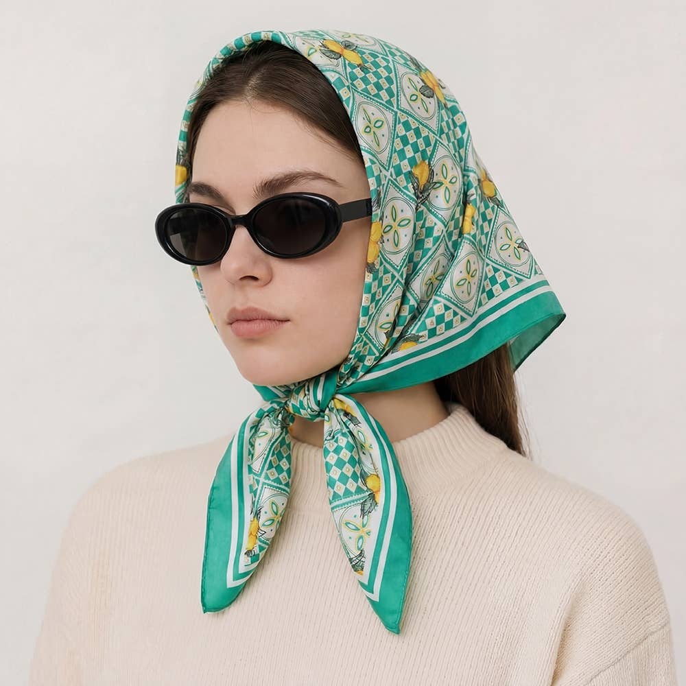 Mosaic Lemon Print Square Bandana Scarf - Proper