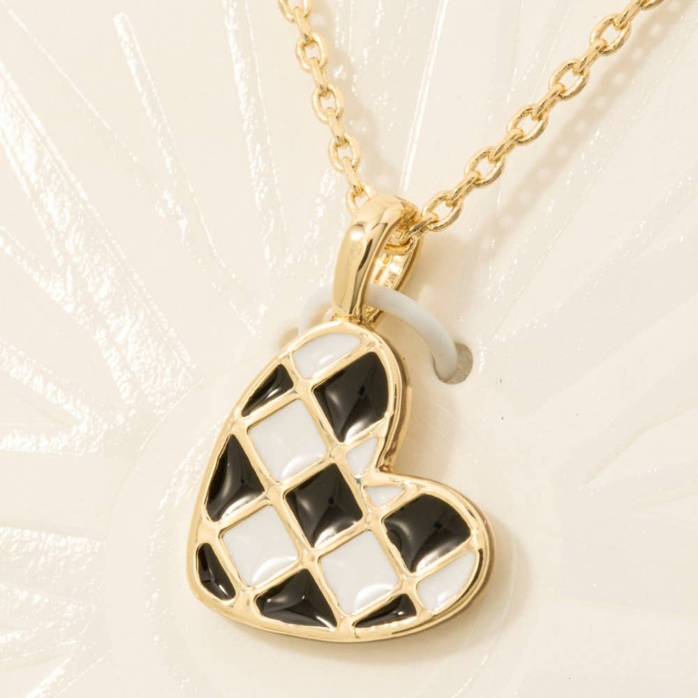 Checkered Enamel Heart Swappable Pendant Necklace - Proper