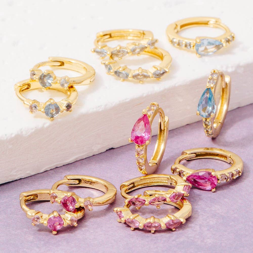 Gold Dipped Cz Gem Studs Hoop Earrings Set - Proper