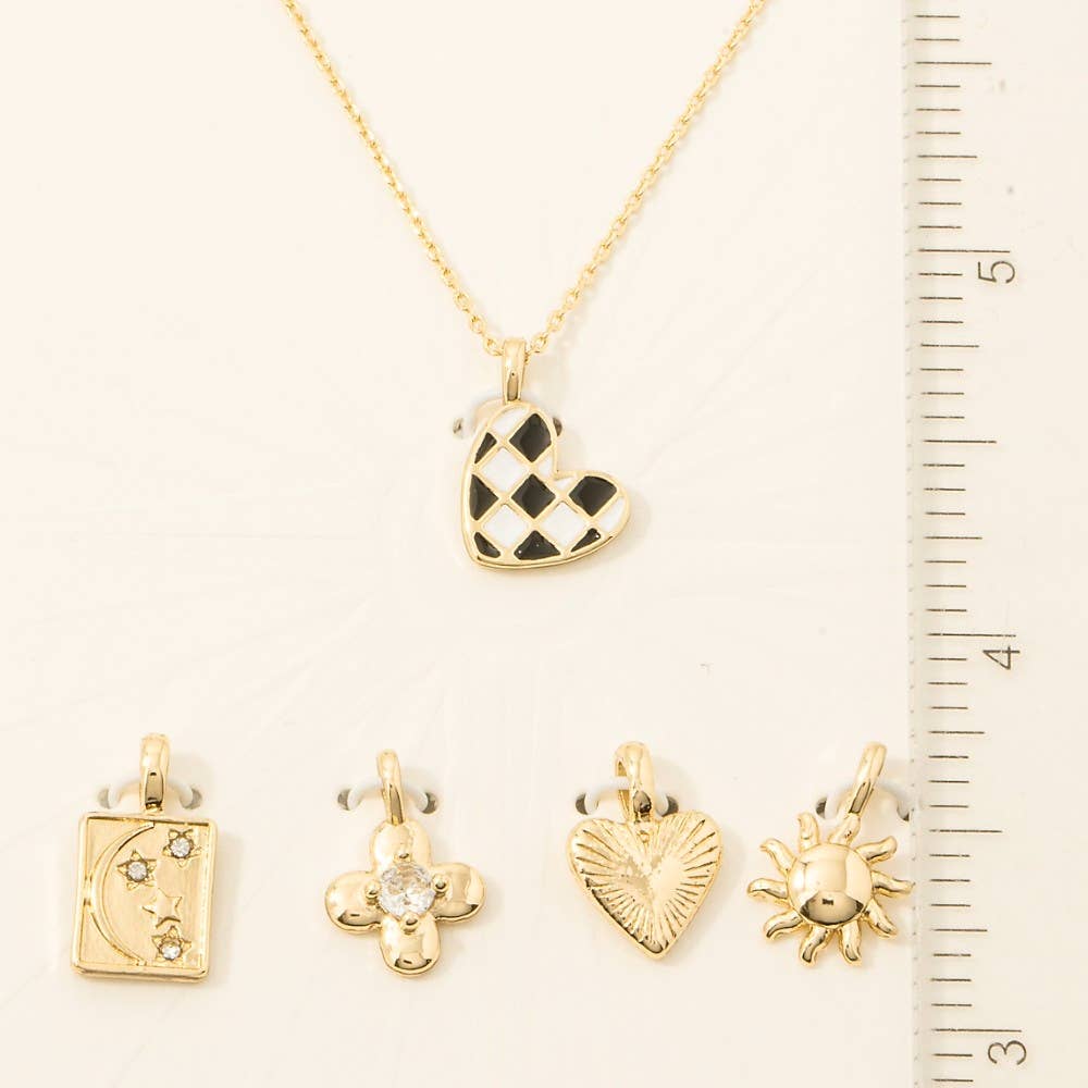Checkered Enamel Heart Swappable Pendant Necklace - Proper