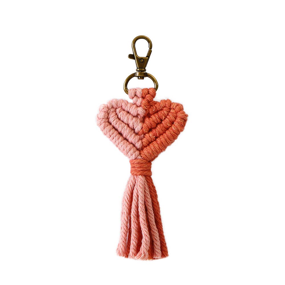 Macrame Heart Two Toned Tassel Keychain - Proper