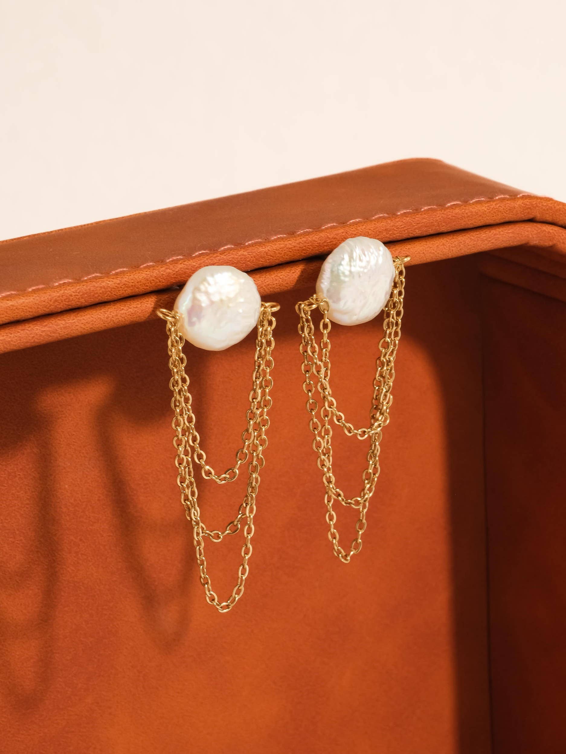 Shynelle 18K Gold Non-Tarnish Baroque Pearl Chain Earrings - Proper