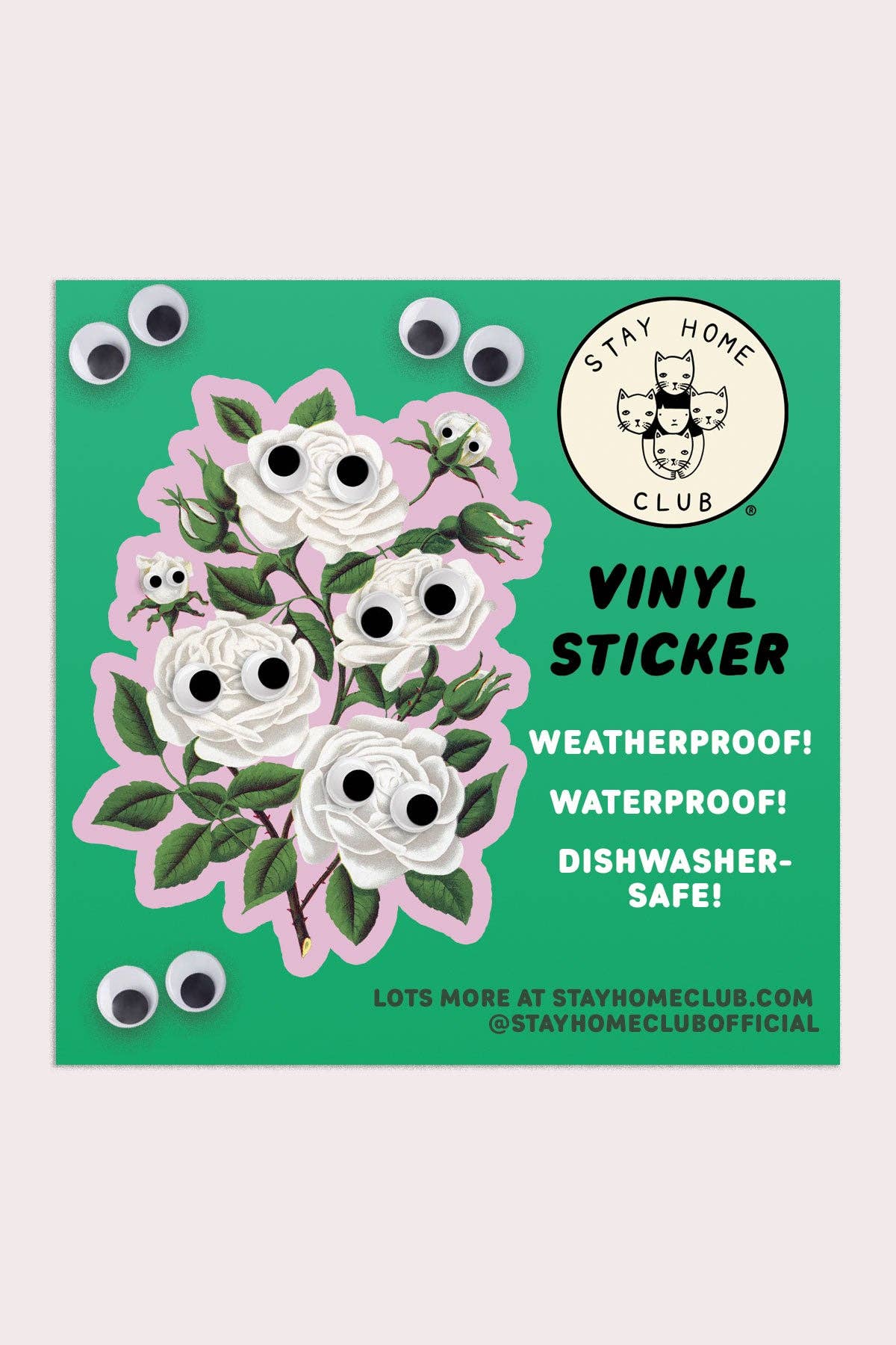 Googly White Roses Vinyl Sticker - Proper