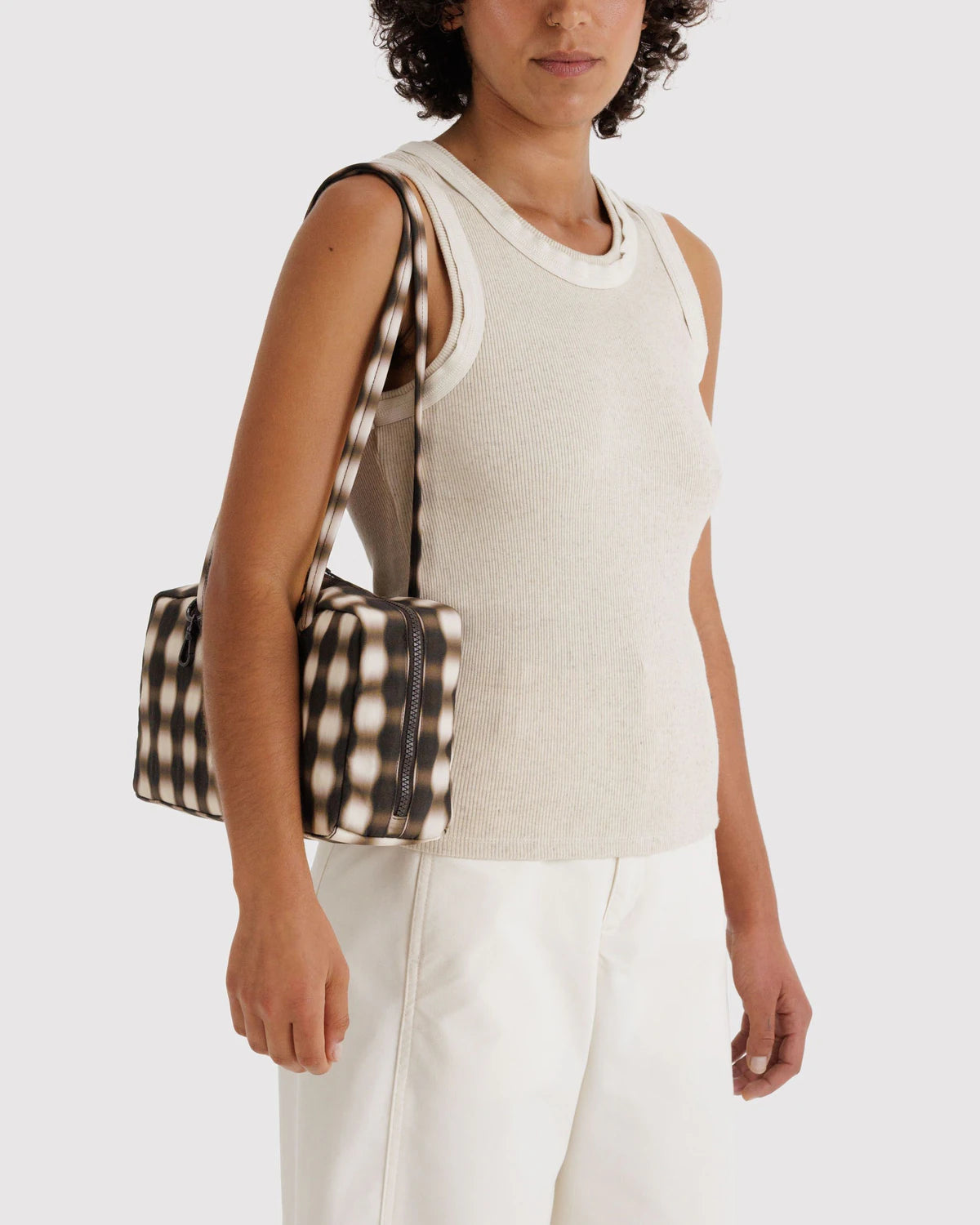 Baggu Nylon Bowler Bag - Blurred Gingham Brown - Proper
