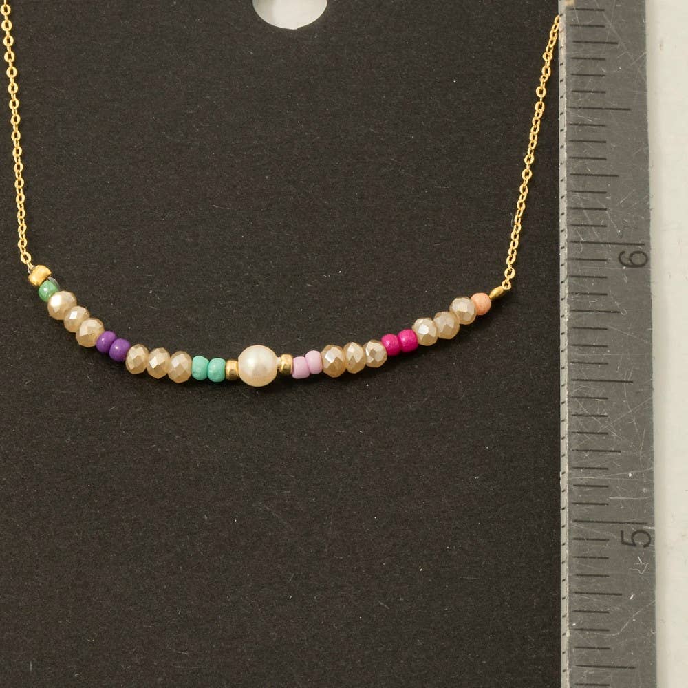 Multi Glass Beaded Pearl Charm Necklace - Proper