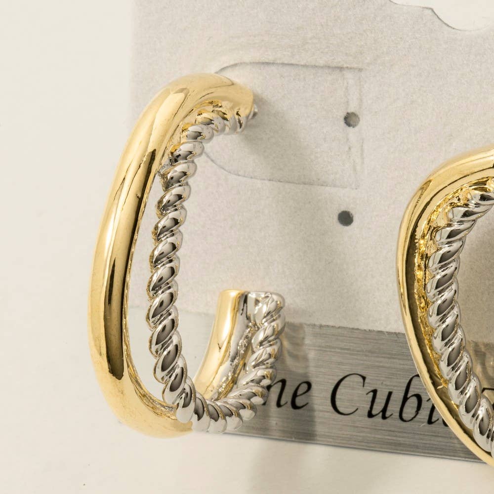 Gold Plated Two Tone Layered Oval Hoop Earrings - Proper