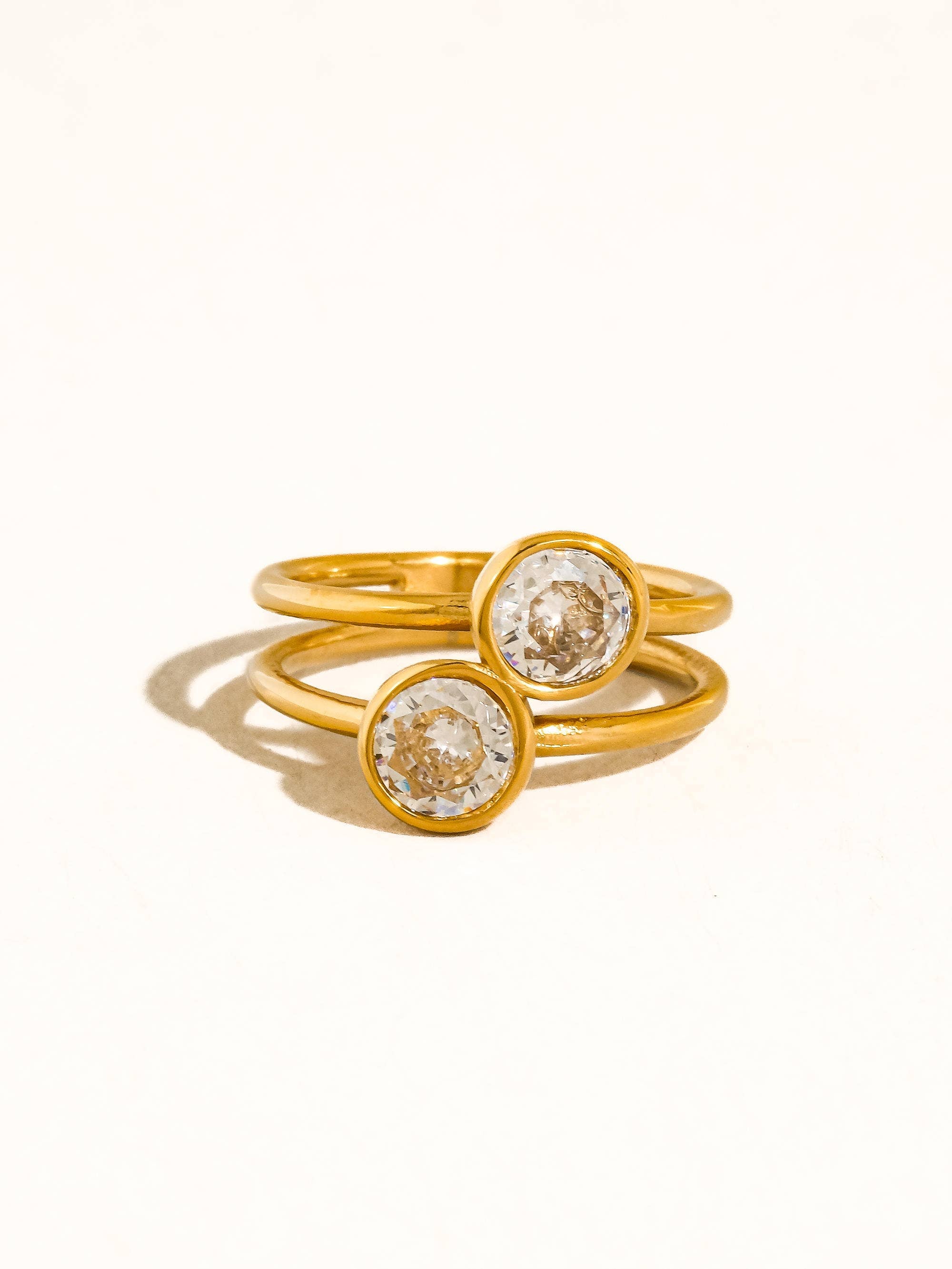 Hollis 18K Gold Non-Tarnish Double CZ Ring - Proper