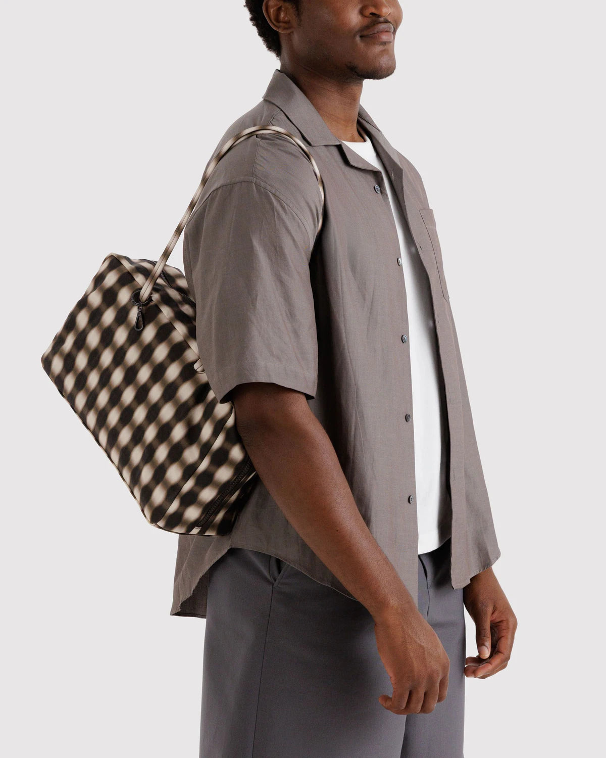 Medium Nylon Bowler Bag - Blurred Gingham Brown - Proper