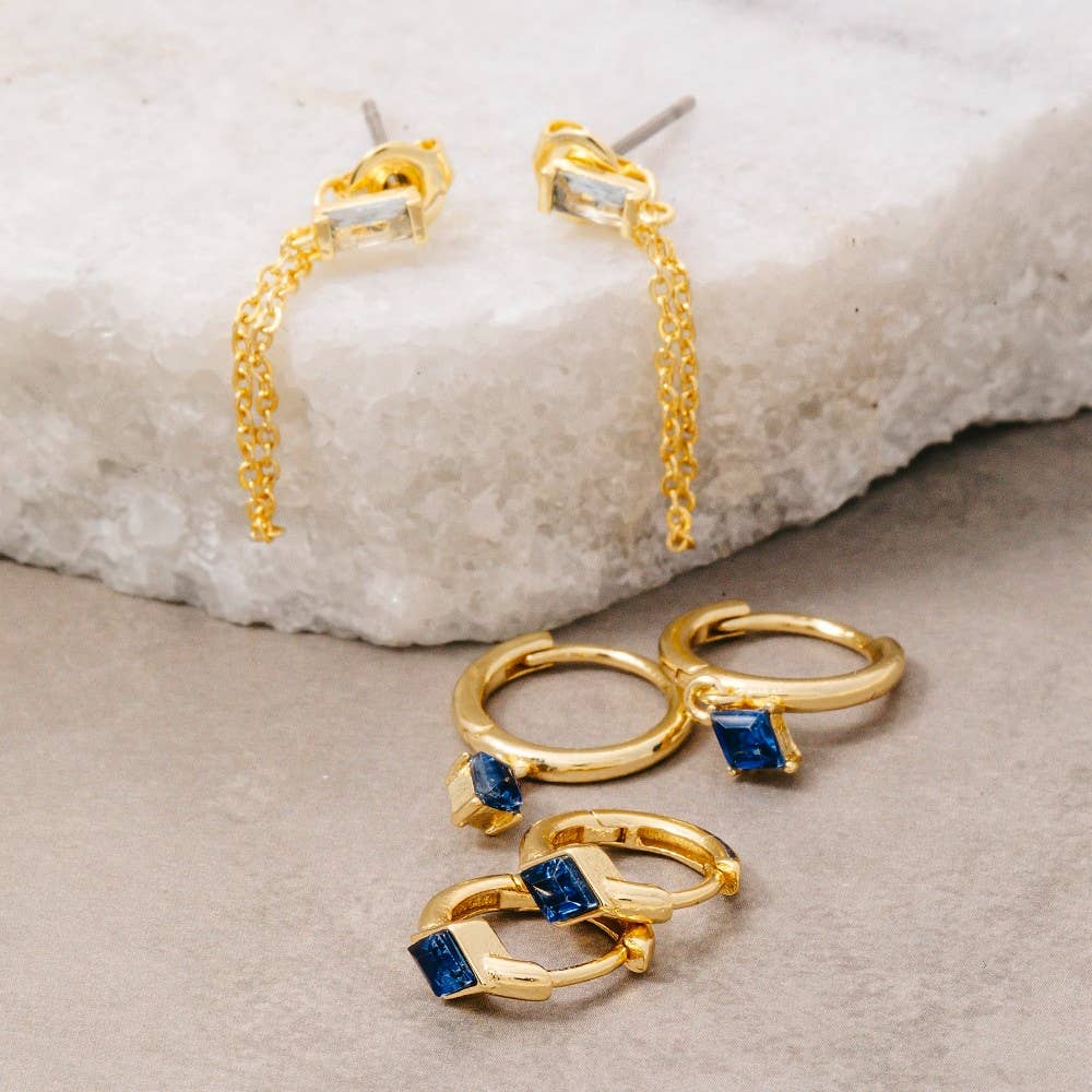 Gold Dipped Mixed Blue Cz Gems Earrings Set - Proper