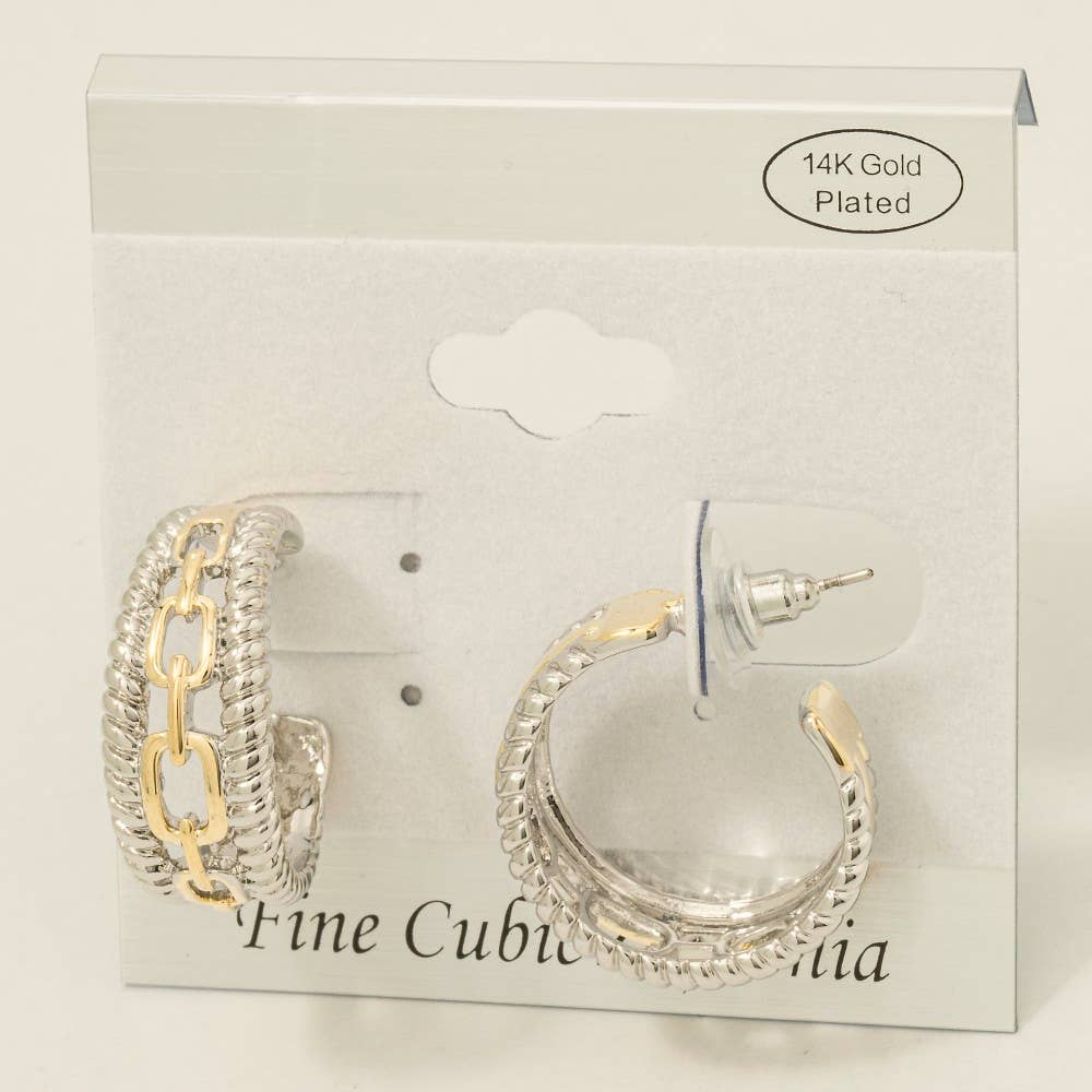 Gold Plated Two Tone Layered Chain Hoop Earrings - Proper