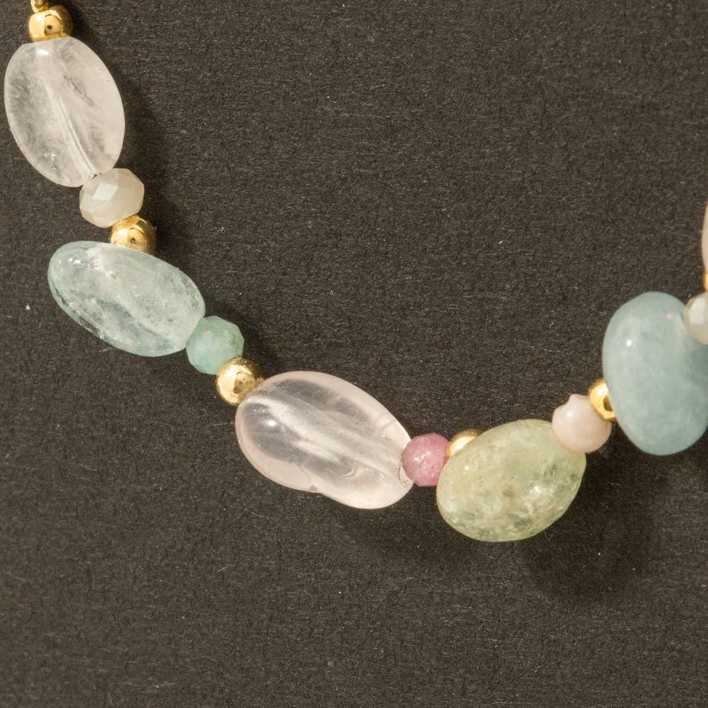 Glass Bead Assorted Gemstone Charm Necklace - Proper