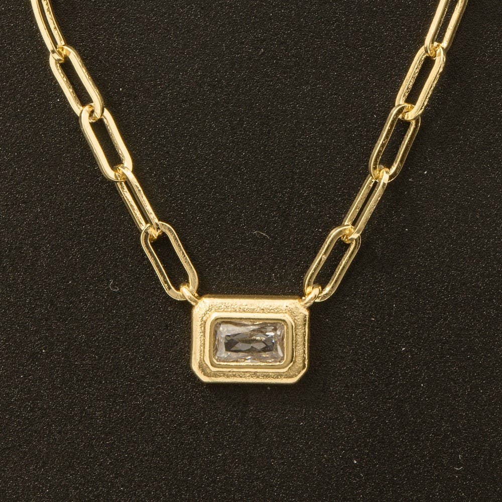 CZ Baguette Pendant Necklace - Proper